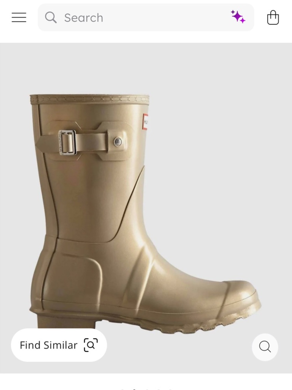 Hunter Original Short Nebula Rain Boots Pale Gold Size 8 NWT Metallic ✨